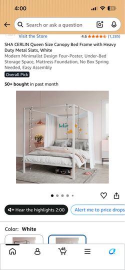 white canopy queen bed frame