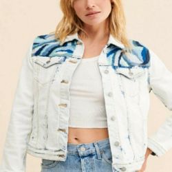 NWT Embroidery Jean Jacket in Groovy Blues by Driftwood Free People Size XS