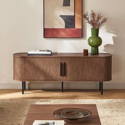 MM5011 Quin 59" Tambour TV Stand, Mid-Century Modern Television Stand for 55/60/65 inch TV, Fluted Entertainment Center with Bigger Storage, Wood Medi