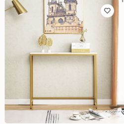 Console Table for Entryway - Gold Frame And White Top