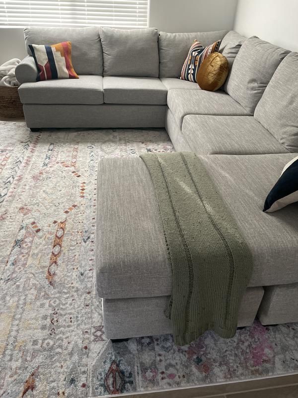 U-Shaped 2 Piece Sectional - Light grey fabric 