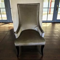 Silver Velvet Wingback Accent Chair with Nailhead Trim-FREE DELIVERY!