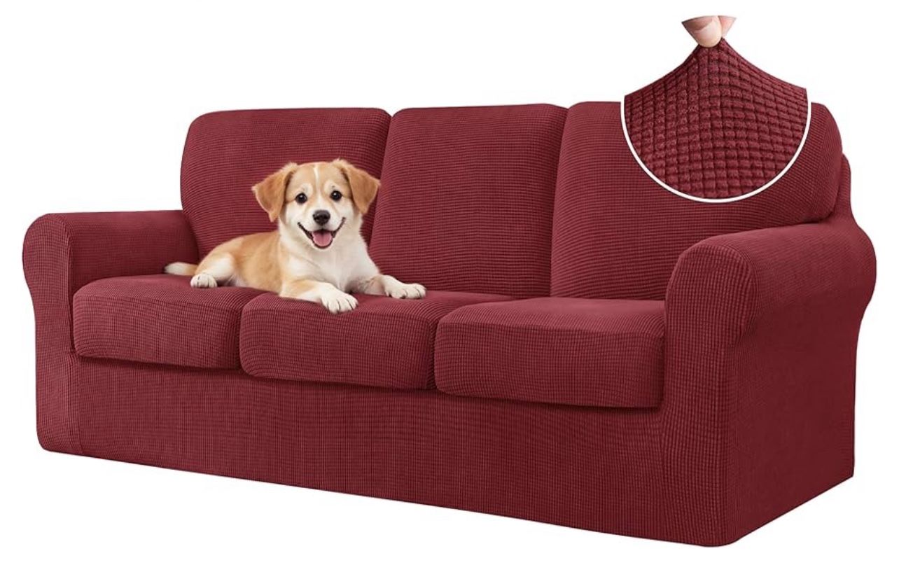 CHUN YI 7 Piece Couch Covers Sofa Covers Washable, Stretch Sofa Slipcovers for 3 Cushion Couch with Seperate Backrest and Cushion Covers, Anti Slip Fu