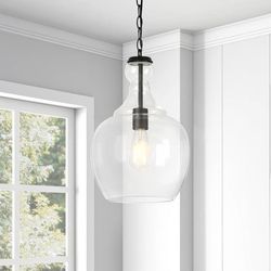 HUDSON & CANAL WESTFORD BLACKENED BRONZE AND CLEAR GLASS PENDANT