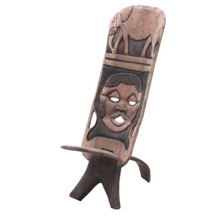 African Style Carved Wood Tripod Chair