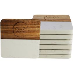 GIANT GOODS Walnut Wood & Carrara White Marble Square Handcrafted Coasters 7pk