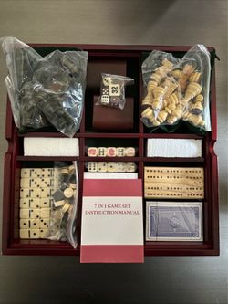 New 7-in-1 Wooden Game Set - Chess, Backgammon, Dominoes, Cards & More