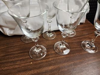 ​Vintage Clear Crystal Wine Goblets - Hexagonal Stem & Foot - Set of 6