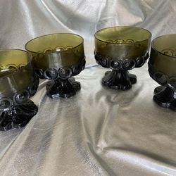 1970’s Green Tiffin Glass, Madeira Sherbet:Dessert Stemmed Glass Set