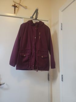 Burgundy Hooded Jacket With Fleece Lining