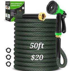 Garden Hose 50ft, Non-Expanding Water Hose, Lightweight, Kink Free, Sturdy, Leak-Proof, Portable, Flexible Hose with 10 Function Nozzle for Outdoor, Y