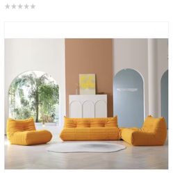 3 Piece Lazy Sofa (Teddy Velvet Comfy Seat)+ Ottoman