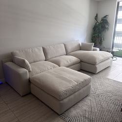 NEW Beige Linen Cloud Couch Sectional W/Ottoman