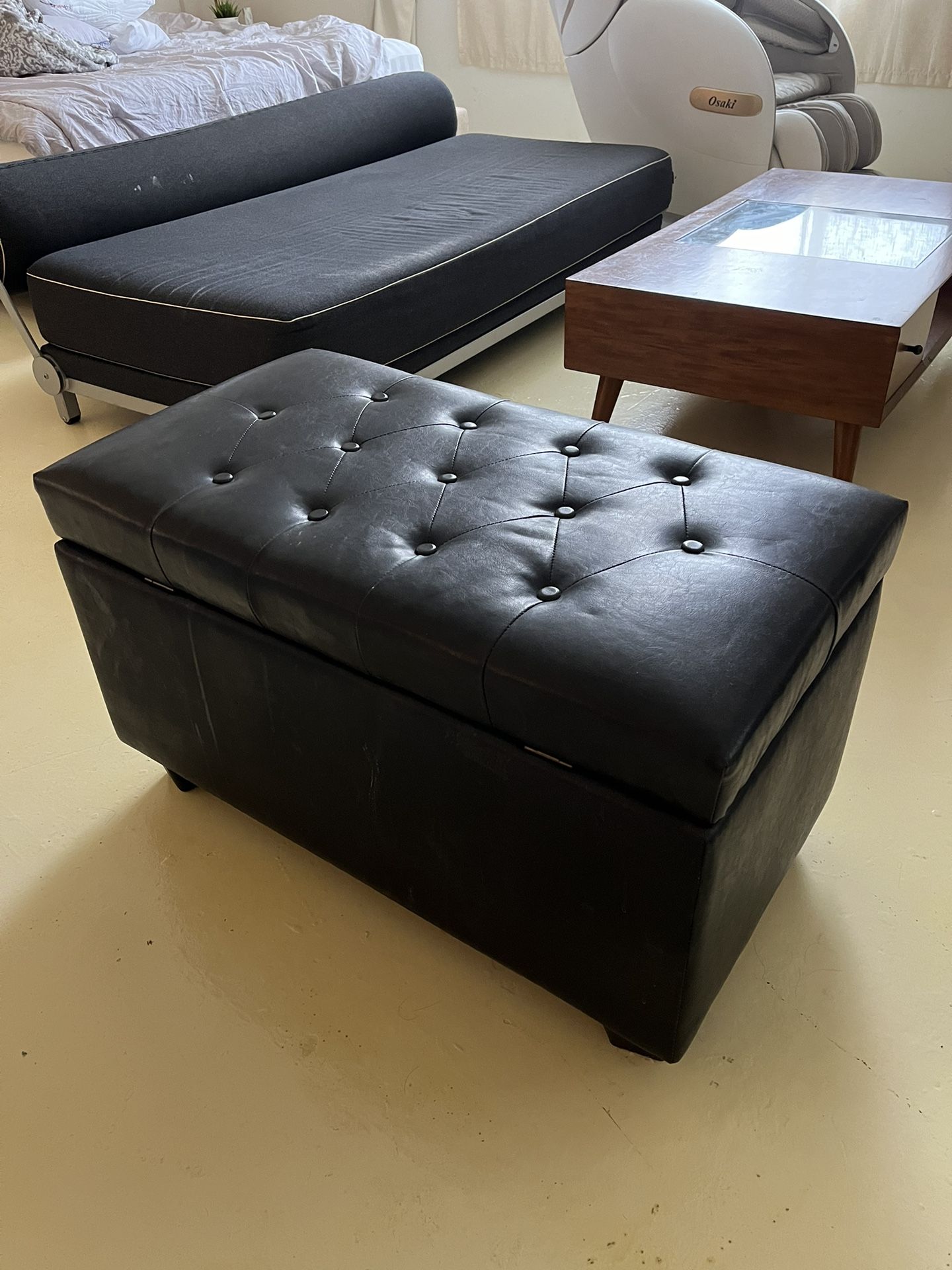 Black Leather Ottoman Chair Bench With Storage Lift Top