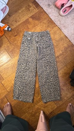 Girls Zara leopard wide leg jeans