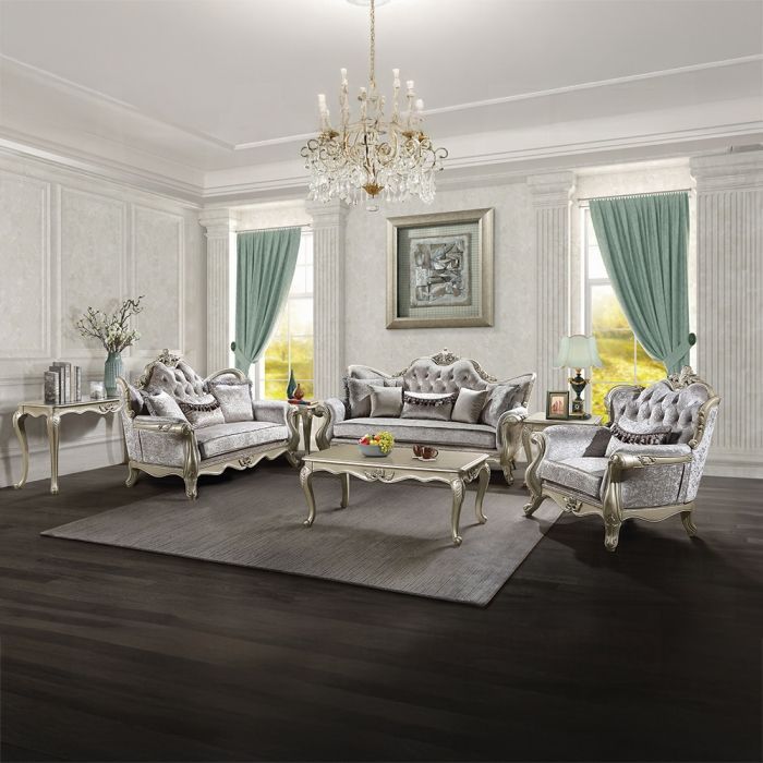 Sofa and Loveseat Champagne finish, Beige fabric, New Especial price
