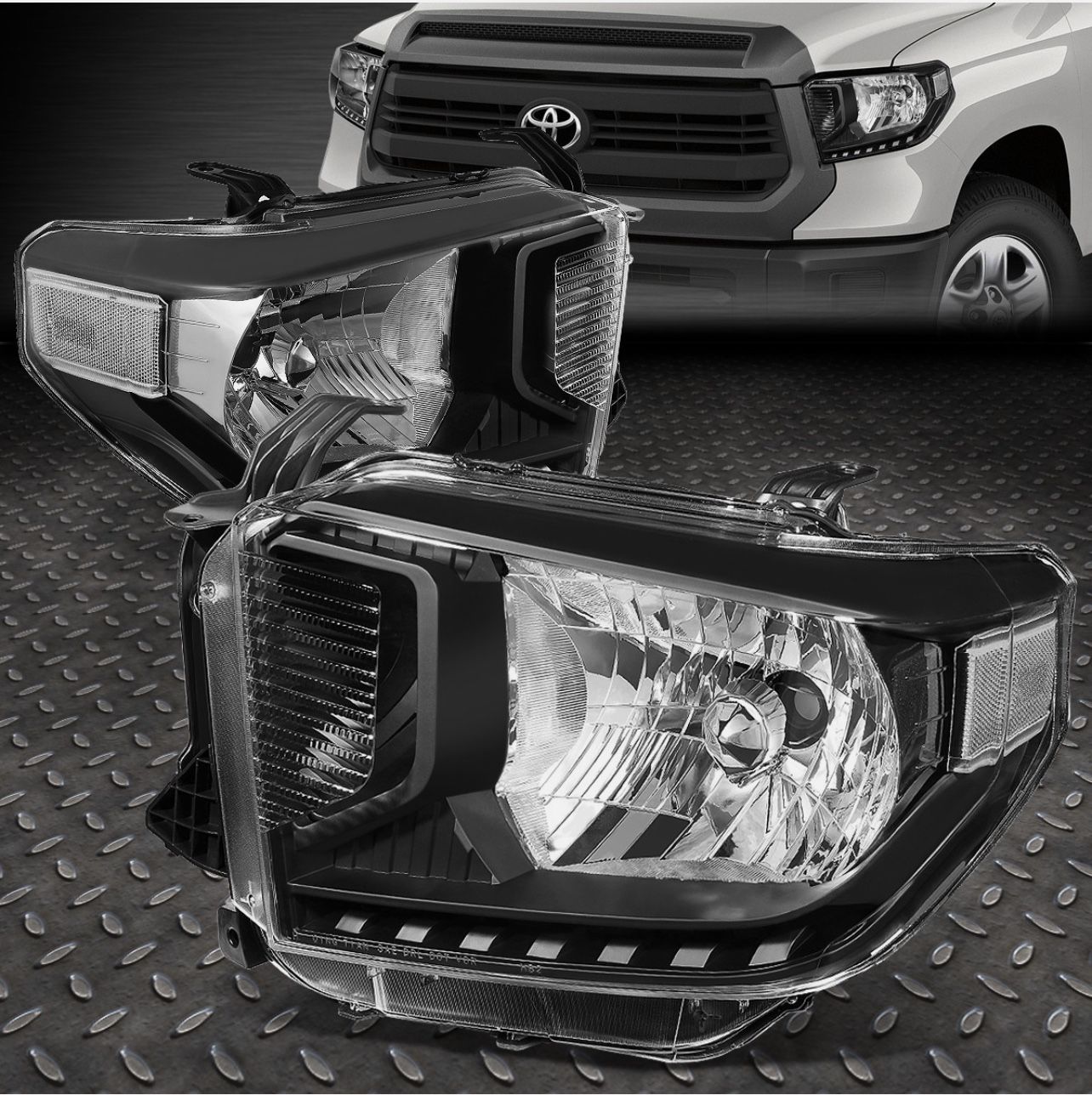 14-21 Toyota Tundra Black Housing Clear Corners Headlight Replacement Headlamps
