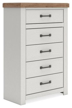 Savonport White/Brown Five Drawer Chest