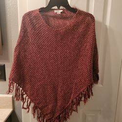 Christopher & Banks Maroon Crochet Poncho Approx Sz S