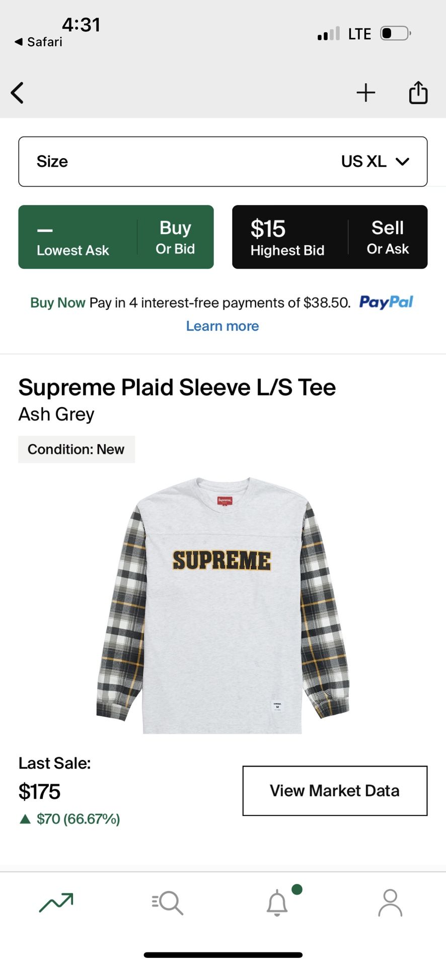 Supreme Plaid Sleeve L/S Tee