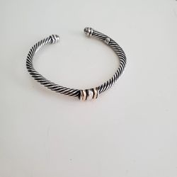 925 STERLING SILVER & 18K REAL GOLD ACCENT TWISTED BANGLE