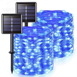 Brand New Solar Fairy Lights Outdoor Waterproof 2 Pack Each 66ft 200 LED Solar String Lights Blue 8 Modes