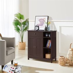 Free-Standing Bathroom Floor Cabinet with Adjustable Drawer Espresso Espresso Finish  