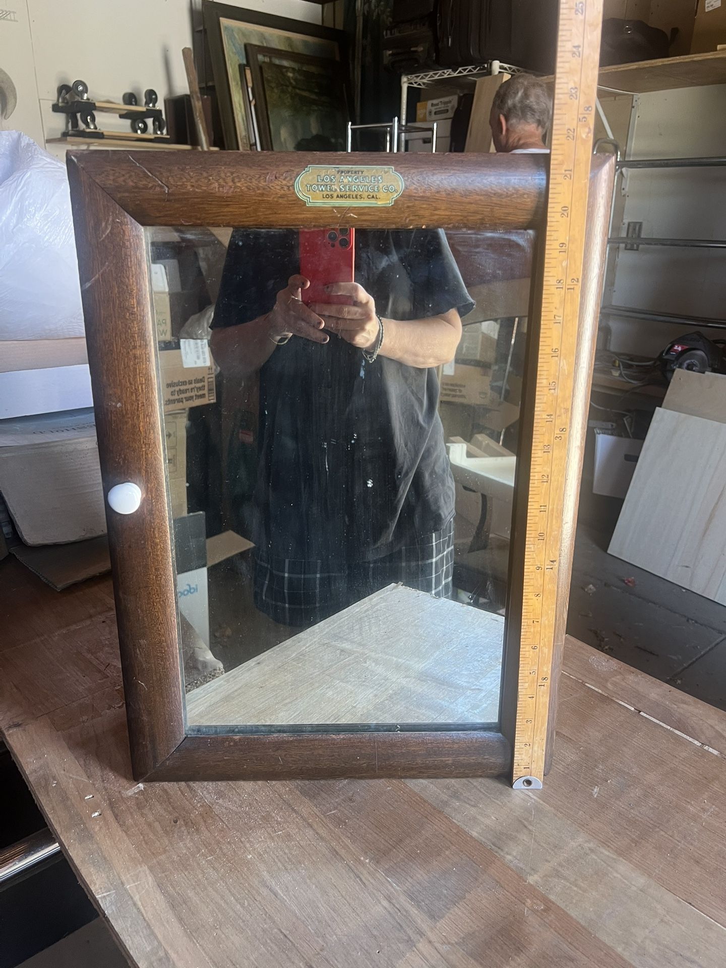 Antique ‘Los Angeles Towel Service Company’ Mirrored Cabinet