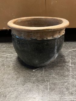 Small Black Ceramic Pot with Terracotta Trim