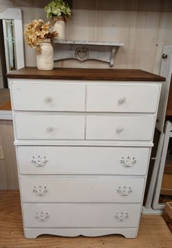 Vintage White Distressed Chest of Drawers Newly Refinished