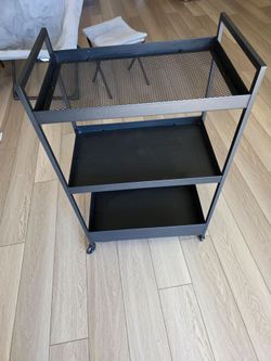 Utility cart, black,  with wheels. 19 7/8x11 3/4x32 5/8