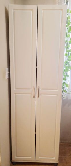 Tall White Double Door Storage Cabinet