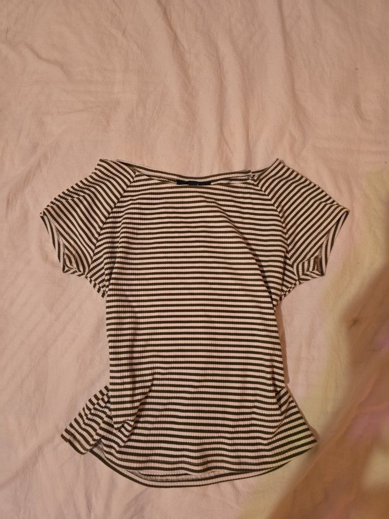 Womens Green And White Striped Shirt