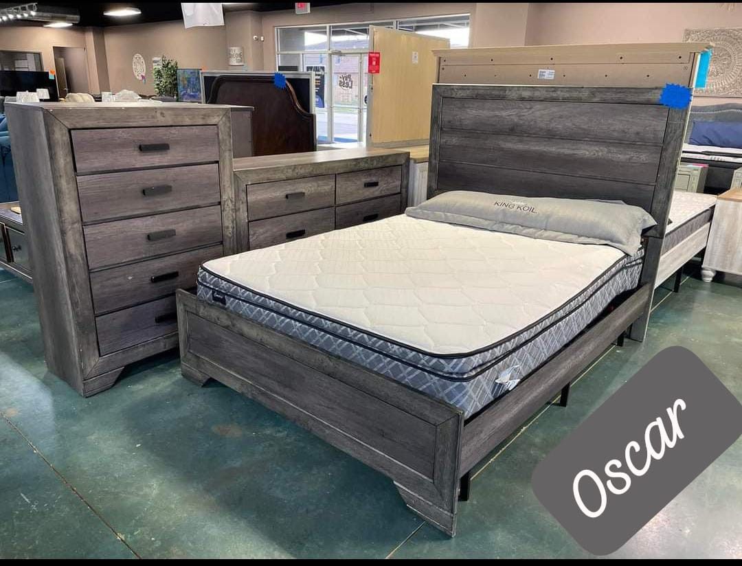 $10 Down Payment Nathan Grey Bedroom Set Queen or King Bed Dresser Nightstand Mirror