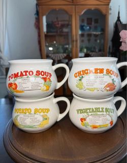 Ceramic Soup Mugs Set of 4 with Recipes