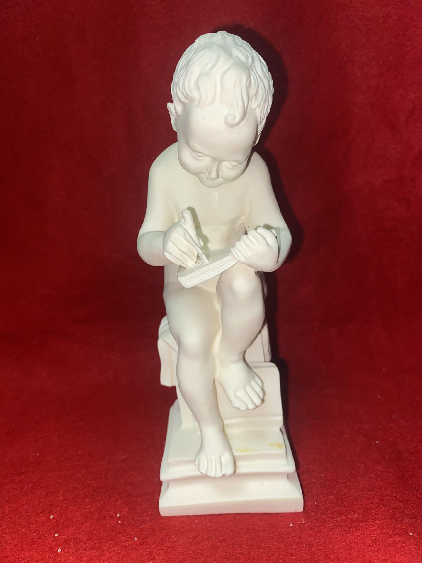 Vintage 7 Inch Alabaster Greek Boy Writing In Book Imported From Greece (5 available)