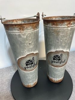 Galvanized Metal Buckets Set of 2 Farmhouse Decor