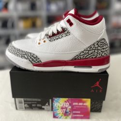New Cardinal Red Nike Air Jordan 3 Size 6 Youth 7.5 Womens for