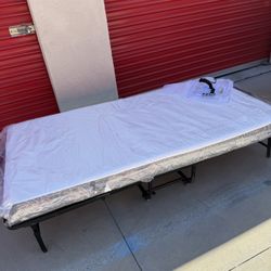 SunsGrove Twin Folding Bed with Mattress, 75" x 38" Foldable Guest Bed, Portable Rollaway Bed with 5" Memory Foam Mattress, Space-Saving Sturdy Metal 