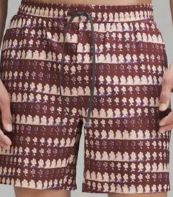 Lululemon Mens Lined Pool Short 7" Swim Trunks Island Bloom Date Brown XXL Run