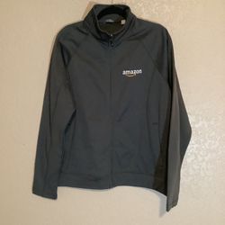 Amazon Logo Jacket Mens Large Gray Softshell Lightweight 