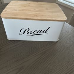 Royal House White Metal Bread Box with Bamboo Cutting Board Lid