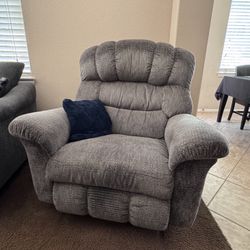 Ultra-Comfortable Overstuffed Rocker Recliner - Grey