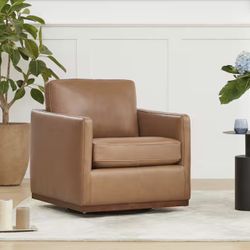 Leather Swivel Mid Century Accent Chairs Upholstered Arm Chair for Living Room or Bedroom