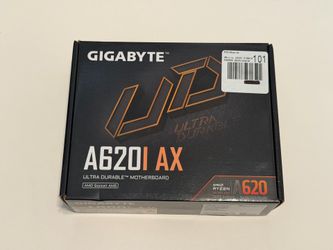 GIGABYTE A620I AX (AMD AM5 / A620 / Mini-ITX / DDR5 / Single M.2 / USB 3.2 Gen1 Type-C / Realtek Wi-Fi 6E / Realtek 2.5GbE / Motherboard