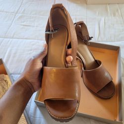 Praige: Beigey-brown Leather Heeled Sandals