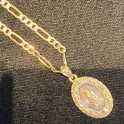 14kt Chain With 14kt Mother Mary Pendant 