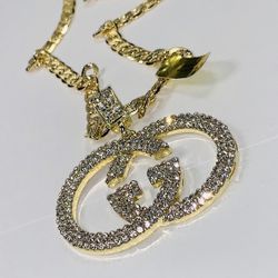 22K Stainless Steel Diamond GG Pendant Set