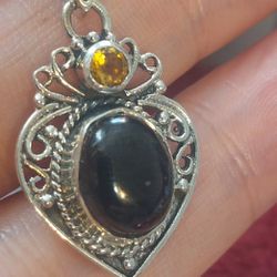Sterling Onyx And Citrine Pendant 
