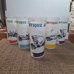 SET OF 6 ANTIQUE AUTOS TOM COLLINS GLASSES, 1960S